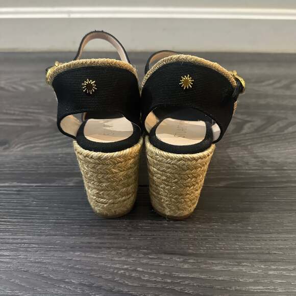 Stuart Weitzman Mirela Black Canvas Espadrille Wedge Sandals - Picture 4 of 6